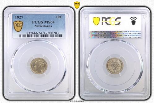 Koningin Wilhelmina 10 cent 1927 MS64 PCGS gecertificeerd, Postzegels en Munten, Munten | Nederland, Losse munt, 10 cent, Koningin Wilhelmina