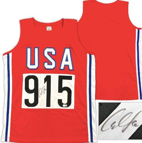 U.S.A - Atletiek - Carl Lewis - Rood Custom Jersey, Verzamelen, Overige Verzamelen