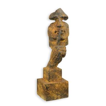 A RESIN AND MGO SCULPTURE CALLED THE WHISPERER RUSTY FINISH beschikbaar voor biedingen