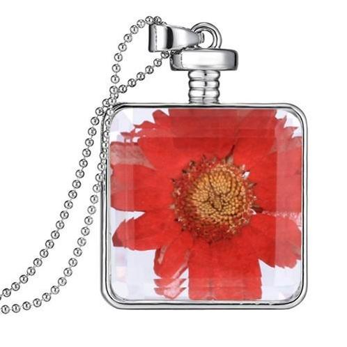 Fako Bijoux® - Ketting - Gedroogde Bloem - Vierkant -, Sieraden, Tassen en Uiterlijk, Kettingen, Verzenden