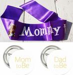 Babyshower set met buttons en sjerp set paars zwart wit goud, Verzenden, Nieuw, Versiering, Geboorte of Huwelijk