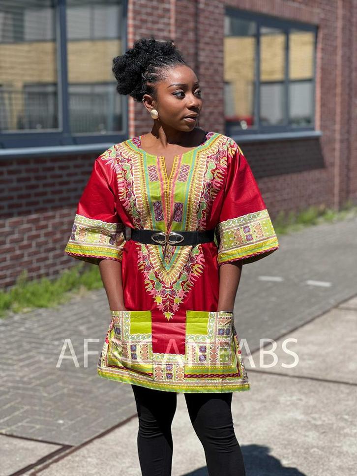 Rode Dashiki Shirt / Dashiki Jurk - Afrikaans shirt - Unisex, Kleding | Heren, Overige Herenkleding, Nieuw, Ophalen of Verzenden