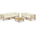 vidaXL 6-delige Loungeset met crèmewitte kussens bamboe, Verzenden, Nieuw, Hout, Loungeset