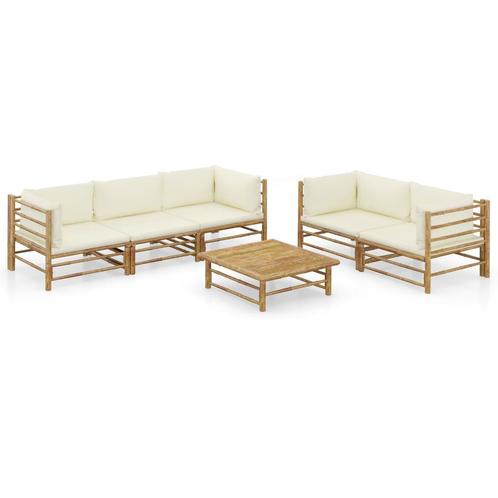 vidaXL 6-delige Loungeset met crèmewitte kussens bamboe, Tuin en Terras, Tuinsets en Loungesets, Loungeset, Nieuw, Hout, Verzenden