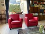 leren fauteuils met houten poten - rood leer - Echt leer, L, Huis en Inrichting, Nieuw, 75 tot 100 cm, Landelijk, Leer