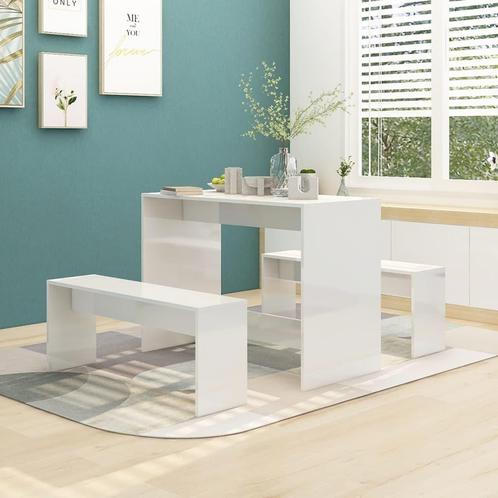 vidaXL 3-delige Eethoekset bewerkt hout hoogglans wit, Huis en Inrichting, Complete eetkamers, Nieuw, Verzenden