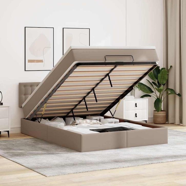 vidaXL Bed poef met matrassen en LEDs 140x200cm kunstleer, Huis en Inrichting, Slaapkamer | Bedden, 140 cm, 200 cm, Bruin, Tweepersoons