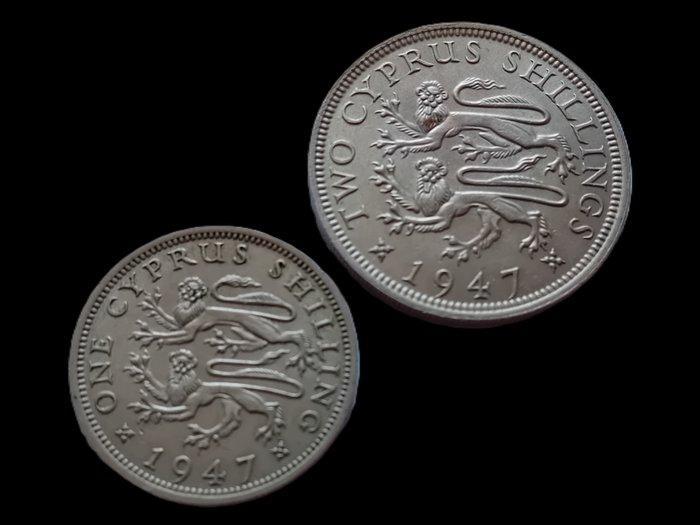 Cyprus. George VI. 1+2shillings 1947 (Lote de 2 monedas), Postzegels en Munten, Munten | Europa | Niet-Euromunten