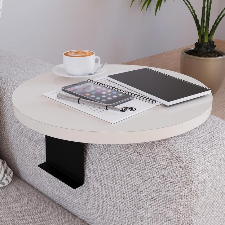 Dienblad armleuning Kuleskyd rond Ø34 cm creme [en.casa], Huis en Inrichting, Banken | Sofa's en Chaises Longues, Verzenden