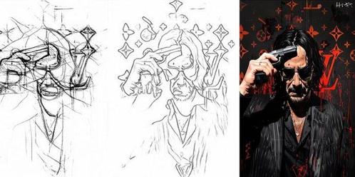 Jacob Hitt - Canvas ready-to-hang - John Wick Fashion -w/COA, Verzamelen, Film en Tv