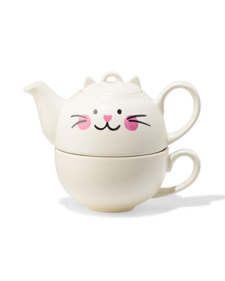 HEMA Theepot met kop 300ml keramiek kat, Hobby en Vrije tijd, Theezakjes, Verzenden