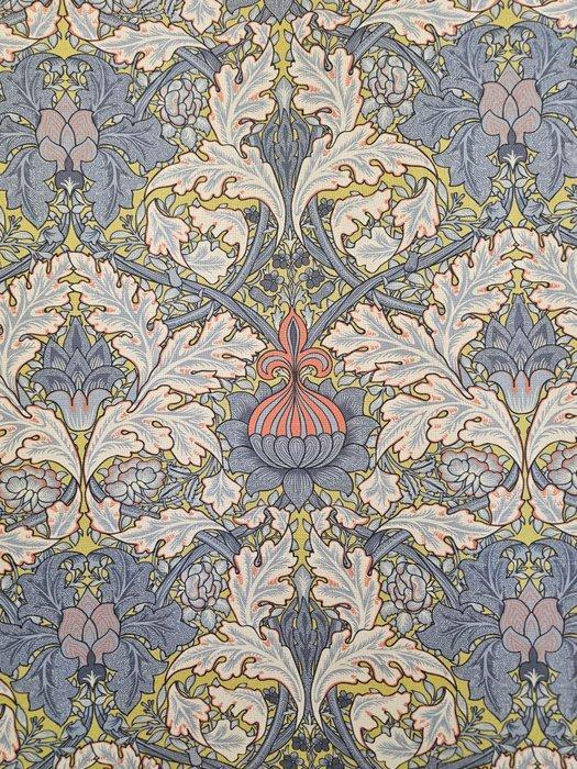 William Morris weefsel damast blauw duif - Realistisch, Antiek en Kunst, Antiek | Kleden en Textiel