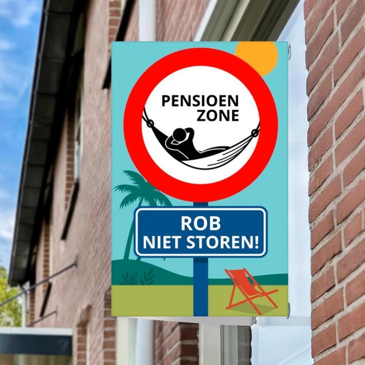 XXL Raambord Pensioen Verkeersbord – Personaliseerbaar, Hobby en Vrije tijd, Feestartikelen, Overige, Nieuw, Versiering, Verzenden