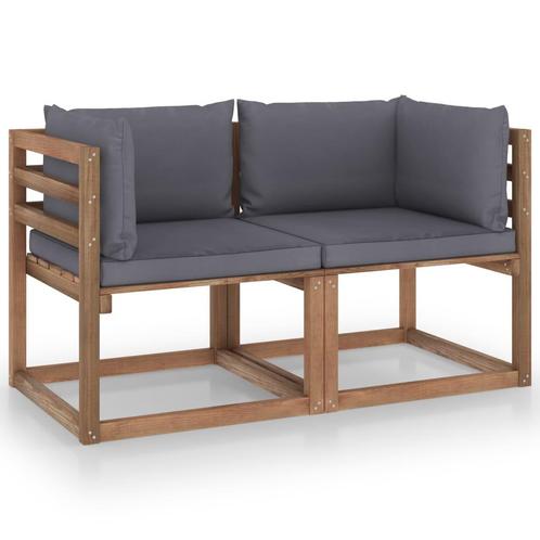 vidaXL Tuinbank 2-zits pallet met antracietkleurige kussens, Tuin en Terras, Tuinsets en Loungesets, Nieuw, Verzenden