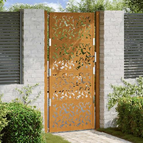 vidaXL Poort met bladontwerp 105x205 cm weervast staal, Tuin en Terras, Tuinpoorten, Nieuw, Verzenden