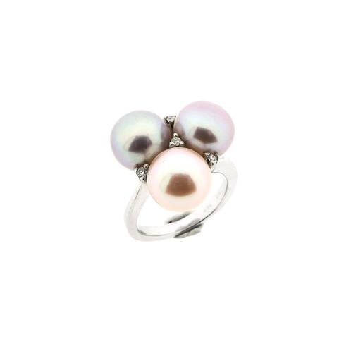 Witgouden ring met parel en diamant | 0,06 ct., Sieraden, Tassen en Uiterlijk, Ringen, Dame, Met edelsteen, Overige kleuren, Kleiner dan 17