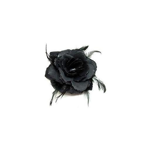 Speld met zwarte roos met veren en glitters - Haarbloemen, Hobby en Vrije tijd, Feestartikelen, Ophalen of Verzenden