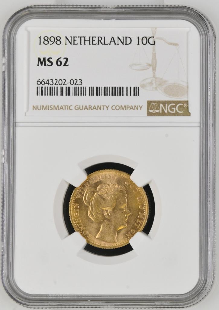 Gouden Wilhelmina 10 gulden 1898 z.p MS62 PCGS, Postzegels en Munten, Munten | Nederland, Losse munt, 10 gulden, Koning Willem III