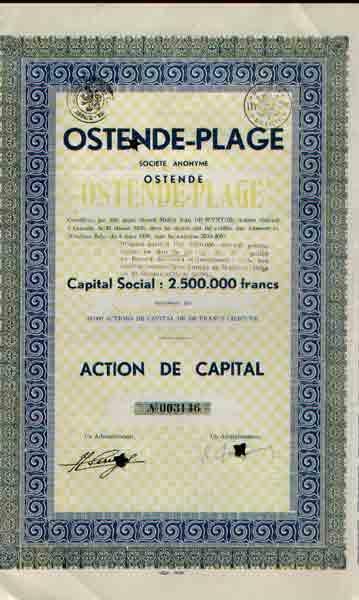 Het is weer tijd voor strand-aandelen: Oostende-Plage, Postzegels en Munten, Aandelen en Waardepapieren, Aandeel, 1920 tot 1950