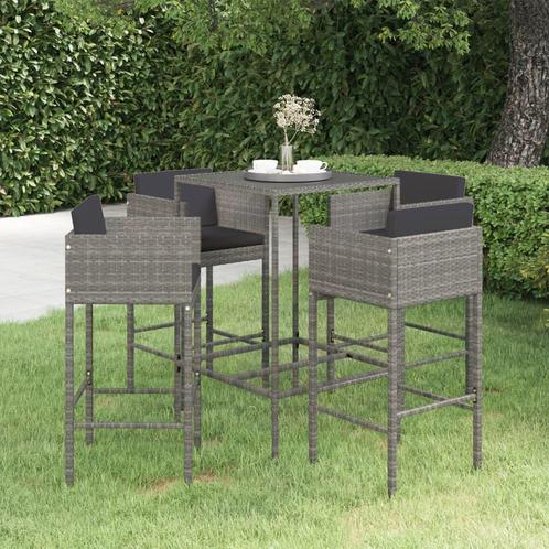 vidaXL 5-delige Tuinbarset met kussens poly rattan grijs, Tuin en Terras, Tuinsets en Loungesets, Nieuw, Rotan, Verzenden