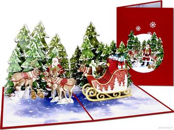 Schitterende Kerstkaart Kerstman met Rendieren en Arrenslee beschikbaar voor biedingen