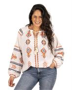 Ecru blouse met oranje/blauwe aztec print van Zeta Otto, Nieuw, Verzenden