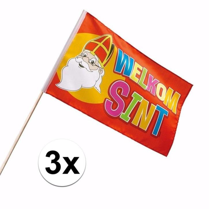 3x Feest zwaaivlag Welkom Sint 30 x 45 cm - Sinterklaas ve.., Diversen, Sinterklaas, Ophalen of Verzenden