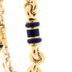 18 krt. Vintage gouden jasseron schakel armband met lapis..., Sieraden, Tassen en Uiterlijk, Armbanden, Gebruikt, Overige kleuren