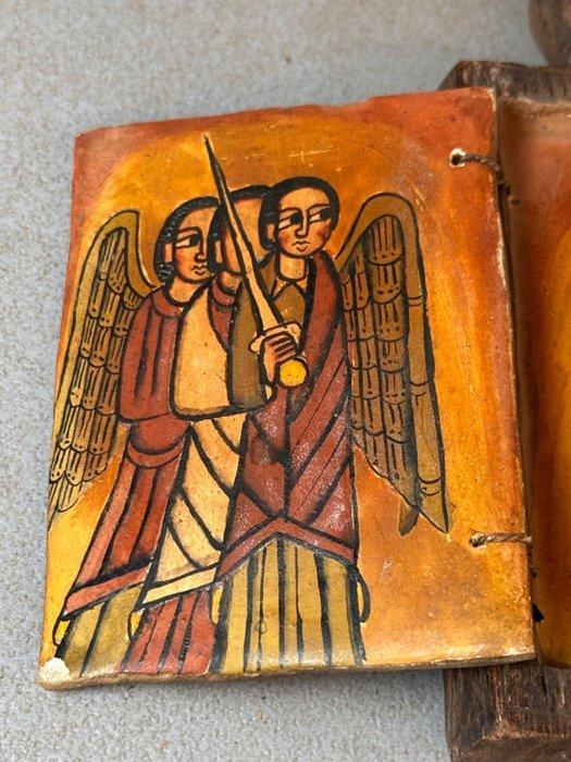 handpainted coptic double wooden icon - Ethiopia. (Zonder, Antiek en Kunst, Kunst | Niet-Westerse kunst