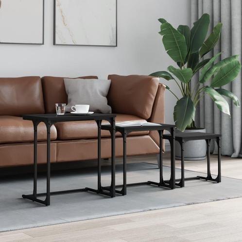 vidaXL 3-delige Tafeltjesset bewerkt hout zwart, Huis en Inrichting, Tafels | Salontafels, Nieuw, Minder dan 50 cm, Overige houtsoorten
