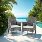 2 Wicker tuinstoelen met 4 kussenhoezen - grijs/lichtgrijs, Verzenden, Nieuw