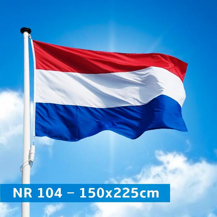 NR 104: Nederlandse vlag 150x225 cm standaard blauw, Diversen, Vlaggen en Wimpels, Nieuw