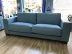 Leren 3-zits bank met houten poten - blauw leer, Ophalen of Verzenden, Landelijk, Rechte bank, 200 tot 250 cm