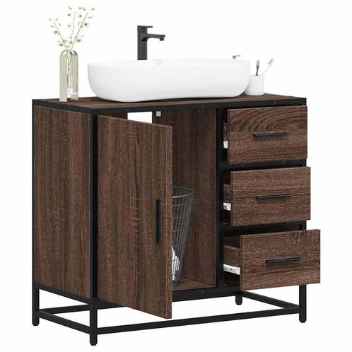 vidaXL Wastafelkast 65x33x60 cm bewerkt hout bruin, Huis en Inrichting, Badkamer | Badkamermeubels, Nieuw, Minder dan 100 cm, Verzenden