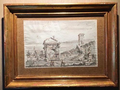 Scuola veneta (XVIII-XIX) - Architectural Landscape with, Antiek en Kunst, Kunst | Schilderijen | Klassiek