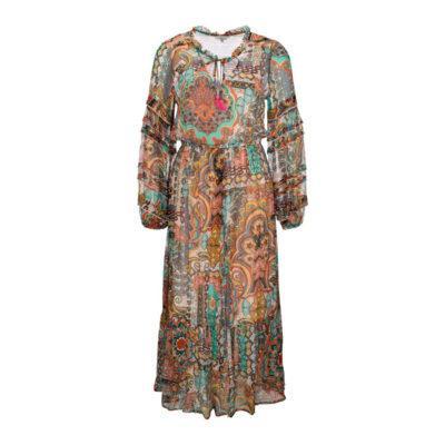 Frogbox • kleurrijke midi jurk • 36, Kleding | Dames, Jurken, Groen, Nieuw, Maat 36 (S), Verzenden