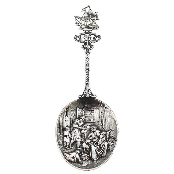 Zilveren geboortelepel; Oud Hollands 1922 | Vintage, Antiek en Kunst, Antiek | Goud en Zilver, Zilver, Ophalen of Verzenden
