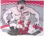 Marcel Cachin op schoot bij Stalin op spotprent (Lithos), Antiek en Kunst, Verzenden