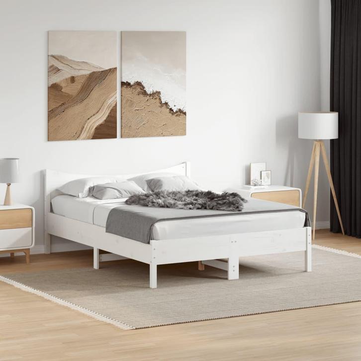 vidaXL Bedframe zonder matras massief grenenhout wit 140x200, Huis en Inrichting, Slaapkamer | Bedden, 140 cm, 200 cm, Wit, Tweepersoons