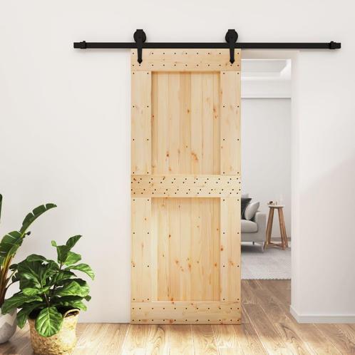 vidaXL Schuifdeur met beslag 85x210 cm massief grenenhout, Doe-het-zelf en Verbouw, Deuren en Horren, Nieuw, Verzenden