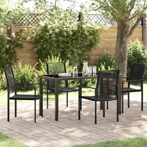 vidaXL 5-Delige Tuinset - Zwart PVC Riet, Tuin en Terras, Tuinsets en Loungesets, Tuinset, Nieuw, Kunststof, Verzenden