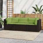 vidaXL 3-delige Loungeset met kussens poly rattan bruin, Verzenden, Nieuw, Rotan, Loungeset