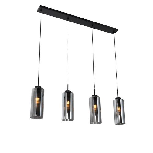 Smart hanglamp zwart met smoke glas 4-lichts incl. 4 Wifi, Huis en Inrichting, Lampen | Hanglampen, Nieuw, Glas, 75 cm of meer