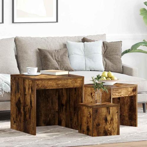 vidaXL 3-delige Tafeltjesset bewerkt hout gerookt, Huis en Inrichting, Tafels | Bijzettafels, Nieuw, Verzenden