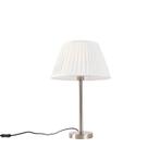 Klassiek tafellamp staal met plissé kap wit 35 cm - Simplo, Huis en Inrichting, Lampen | Tafellampen, Nieuw, Overige materialen