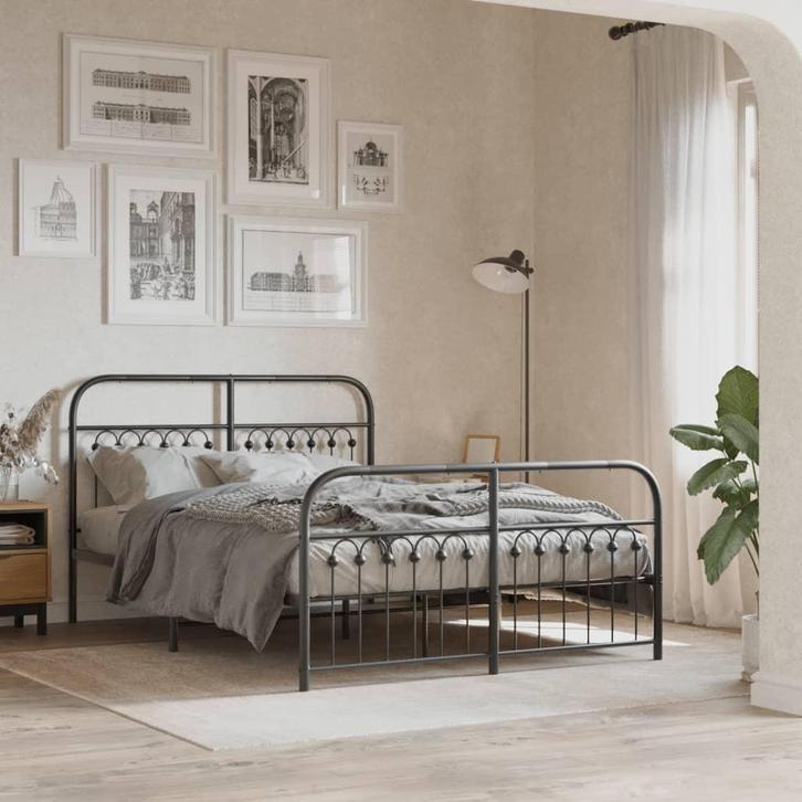 vidaXL Bedframe met hoofd- en voeteneinde metaal zwart, Huis en Inrichting, Slaapkamer | Bedden, Zwart, Nieuw, Metaal, Tweepersoons