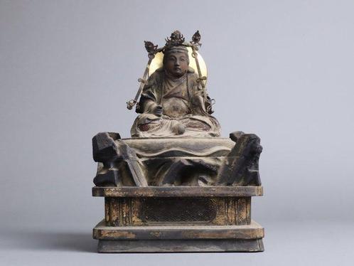 Antique Seated Benzaiten Statue - sculptuur Hout - Japan -, Antiek en Kunst, Antiek | Overige Antiek