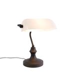 Klassieke notarislamp zwart met opaal glas - Banker, Huis en Inrichting, Nieuw, Glas, Klassiek / Antiek, Minder dan 50 cm