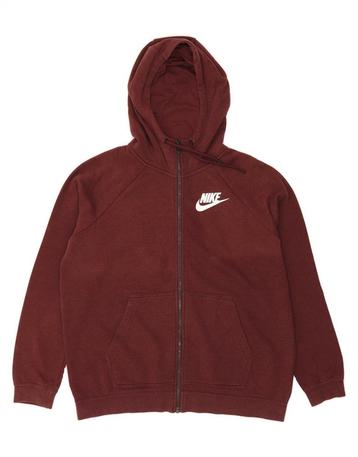 NIKE Mens Zip Hoodie Sweater Large Burgundy Cotton beschikbaar voor biedingen