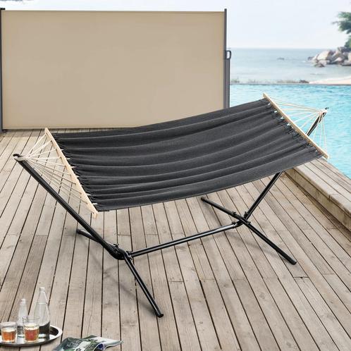Hangmat katoen met standaard max 120 kg donkergrijs, Tuin en Terras, Hangmatten, Nieuw, Verzenden